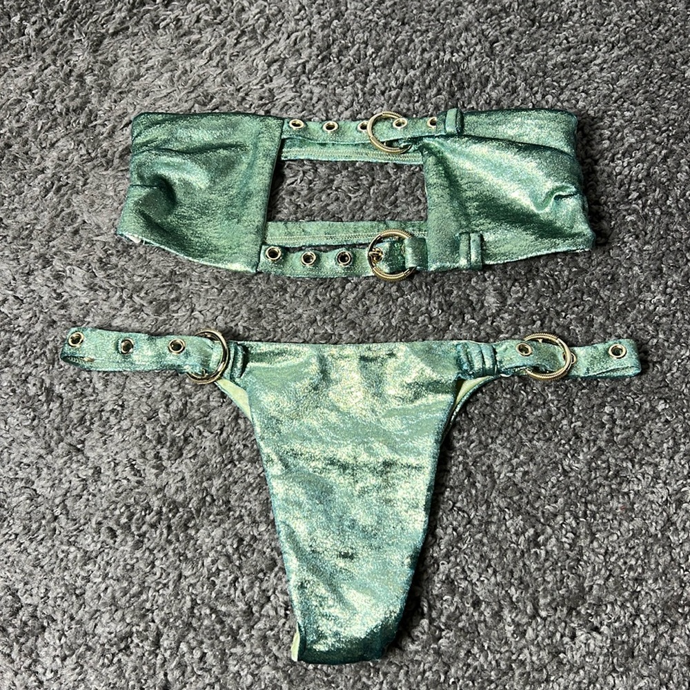 Heart of Sun My Darling Crushed Velvet  Bandeau Buckle Bikini Size small